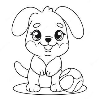 Schattige Kawaii Puppy Die Met Bal Speelt Kleurplaat 10641-8507