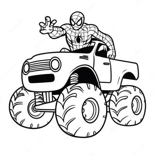 Spiderman Die Een Gigantische Monster Truck Rijdt Kleurplaat 11571-9069