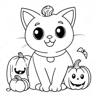 Schattige Halloween Zwarte Kat Met Pompoen Kleurplaat 19433-15349