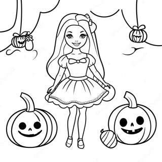 Spookachtige Halloween Barbie Met Pompoenen Kleurplaat 27895-22037