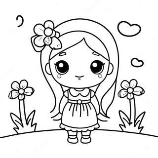 Schattig Chibi Meisje In Een Bloemenjurk Kleurplaat 32934-26035