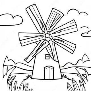 Kleurige Windmolen In Een Zonnig Landschap Kleurplaat 40604-32089