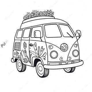 Kleurrijke Hippie Bus Met Bloemen Kleurplaat 48094-38031