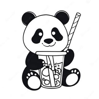 Panda Die Boba Drinkt Met Kleurige Rietjes Kleurplaat 49983-39533