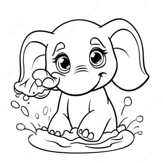 Schattige Baby Olifant Die Water Spettert Kleurplaat 57074-45160