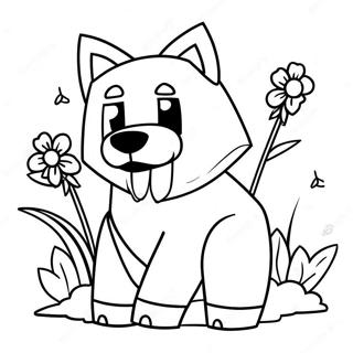 Schattige Minecraft Wolf Met Bloemen Kleurplaat 62014-49071