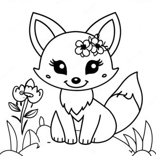 Schattige Kawaii Vos Met Bloemen Kleurplaat 6841-5457