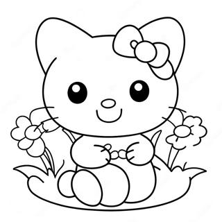 Schattige Hallo Kitty Met Bloemen Kleurplaat 8351-6650